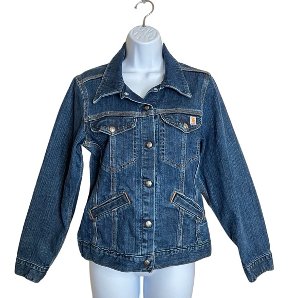 Carhartt Women Denim Trucker Jacket XS Blue Snap Front Classic Staple Heritage - Picture 3 of 9